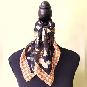 Vintage Pumpkin Acorn Leaves Plaid Border Sheer Italy Black Brown Tan Scarf